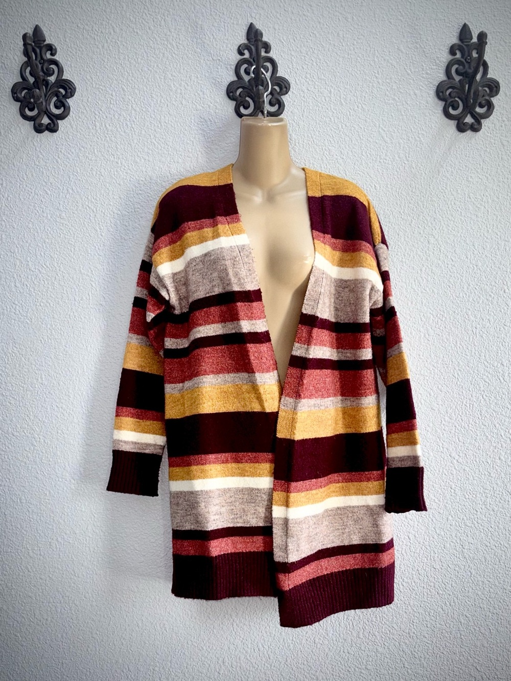 Time & Tru Striped Open-Front WMNS Knit Cardigan Sweater - SMALL 4-6